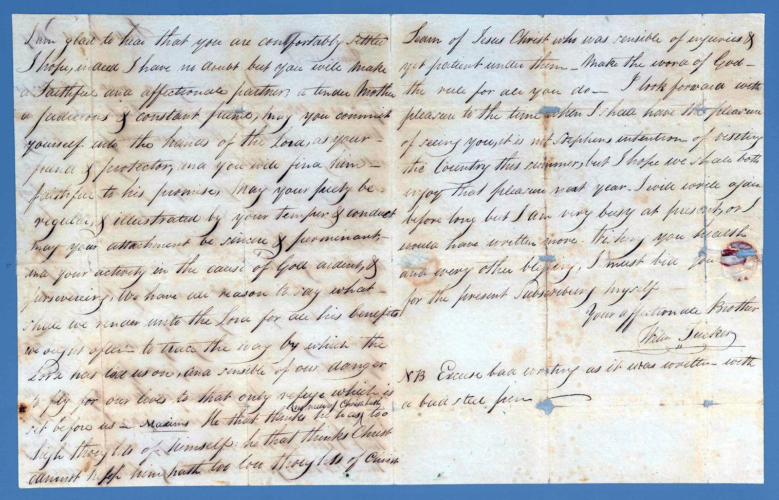 Second page of the 1827 letter, with the good wishes and signature.